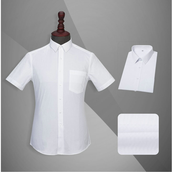 北京专业定做衬衫,YW008男短袖白色竖条纹衬衫