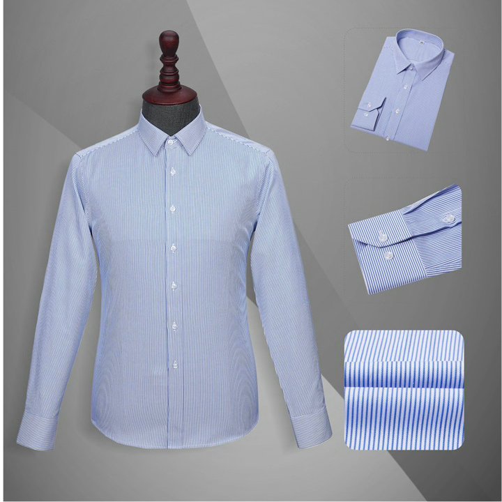 北京专业定做衬衫,衬衫价格款式,YW017男长袖蓝条